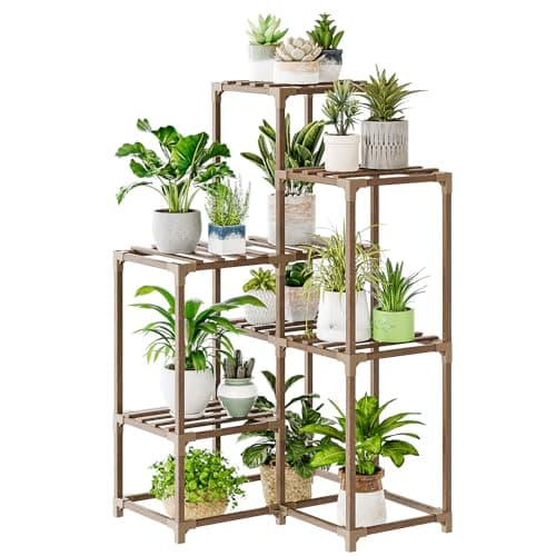Bamworld Plant Stand Indoor Plant Shelf Outdoor Corner Wood Plant Table 7 Pots Flower Stands for Living Room Plant Rack Indoor for Multiple Plants Patio Balcony Garden Decor 7