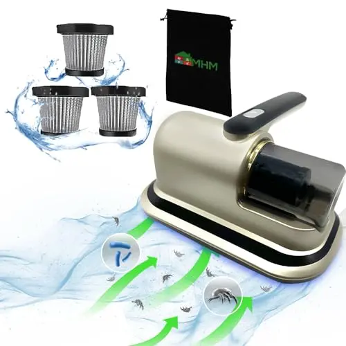 MHM Cordless Mattress Vacuum – UV Sanitizing Bed Vacuum Cleaner for Deep Cleaning, HEPA Filter, Handheld Sleep Vac, Aspiradora para Cama y Colchones (Golden)