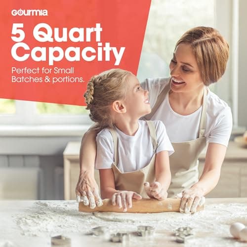 Gourmia 5 Quart 10-Speed Electric Stand Mixer with Bowl + Shield, Dough Hook, Whisk and Beater - Household Kitchen Standing Dough Maker Machine 6