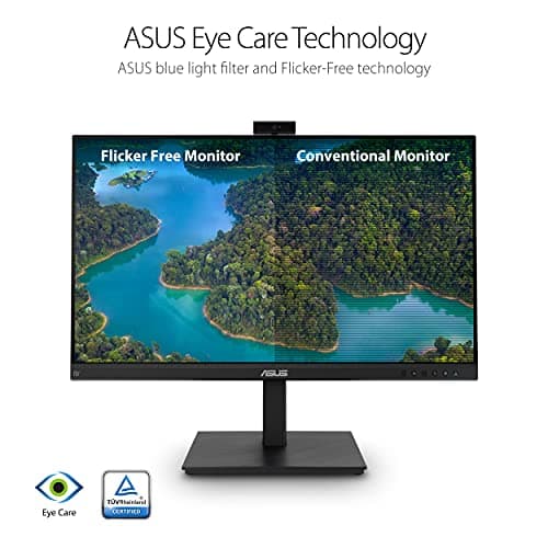 ASUS 27” 1080P Video Conference Monitor (BE279QSK) - Full HD, IPS, Built-in Adjustable 2MP Webcam, Mic Array, Speakers, Eye Care, Wall Mountable, Frameless, HDMI, DisplayPort, VGA, Height Adjustable 5