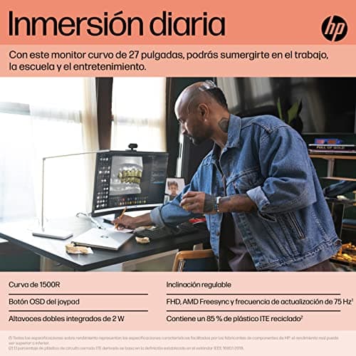 HP V27c G5 FHD Curved 27-Inch Monitor 16:9 On-Screen Controls, AMD FreeSync, Low Blue Light Mode, Anti-Glare, HDMI Port, Adjustable Tilt, 75 Hz Refresh Rate, Dual 2W Speakers (Renewed) 7