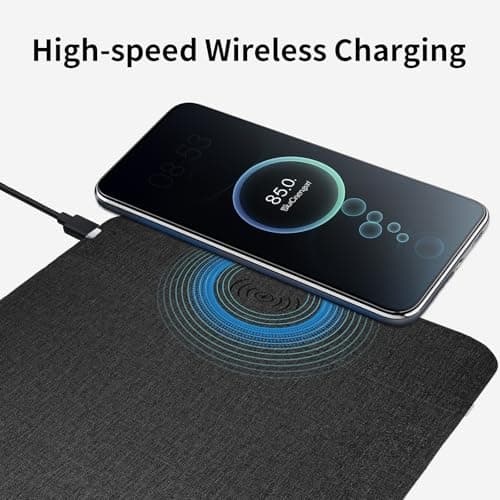 Fast Wireless Charging Mouse Pad 15W, Office Desk Pad with Ultra-Smooth Surface Non-Slip Rubber Base, Waterproof Mousepad for Computers/Office/Work/Home/Pad for iPhone Samsung (Black) 6