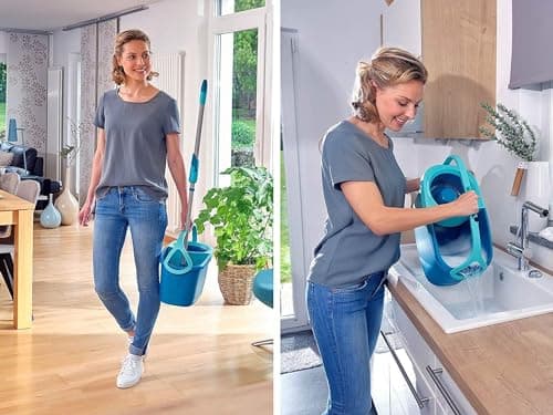 Leifheit Clean Twist Spin Mop and Bucket Set with Rollers | Telescopic Handle, 360° Joint, Spin-Dry System | Easy Glide Wheels | Blue 5