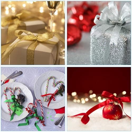 DECYOOL 4 Rolls 100 Yards Christmas Ribbons Metallic Glitter Fabric Holiday Festival Satin Ribbons 10mm Wide for Gift Wrapping Decoration 6