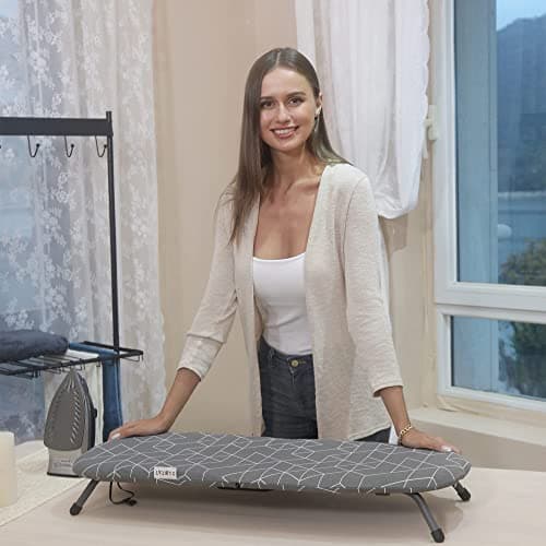 XABITAT Table Top Ironing Board with Wall Mount, D-Crease, Portable Space Saving Mini Laundry Room Iron Board, Foldable Small Ironing Board with Iron Holder, Gray 6