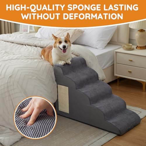 Dog Stairs for Small Dogs, 4-Step Dog Ramp for Bed 19.7" H, Dogs Steps for Bed, Couch, Pet Stairs with Non-Slip Bottom Design, Cat Scratching, High Density Foam Portable Pet Steps, Indoor, Grey 8