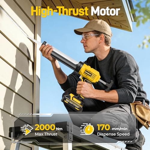 MAKELIFT Electric Caulking Gun, 10oz Caulk Gun with 2x2000mAh Batteries, Cordless Caulking Gun, 4 Adjustable Speeds, LED Light, Auto Retraction, 9 Pcs Silicone Caulking Tools for Filling and Sealing 7