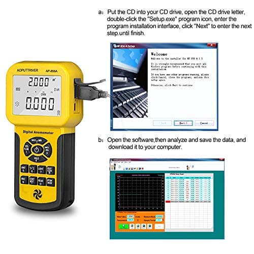 Pro HVAC Anemometer Handheld CFM Meter Wind Speed Meter with USB Data Export to PC Max/Avg/Min Functions for Measuring Wind Speed Air Velocity, Wind Temp AP-856A 6
