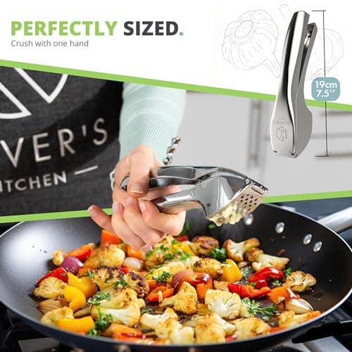 Oliver's Kitchen ® Premium Garlic Press - Super Easy to Use & Clean Garlic Crusher & Mincer - Crush Garlic & Ginger Effortlessly (No Need to Peel) - Built for Life - Strong & Durable (Silver) 5
