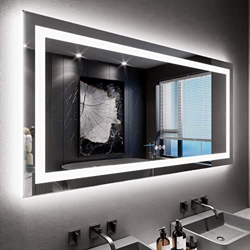 LOAAO 60X30 LED Bathroom Mirror with Lights, Anti-Fog, Dimmable, Backlit + Front Lit, Lighted Bathroom Vanity Mirror for Wall, Memory Function, Tempered Glass, ETL Listed