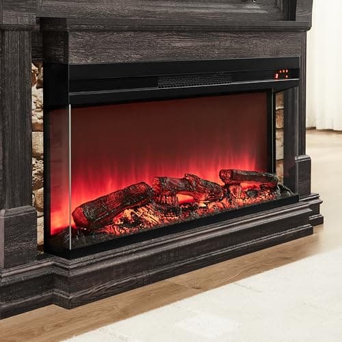 OKD 52 Inch Electric Fireplace with Mantel, Fireplace TV Stand with 36" 3-Sided Glass Electric Fireplace Heater for Living Room, Dark Rustic Oak 9