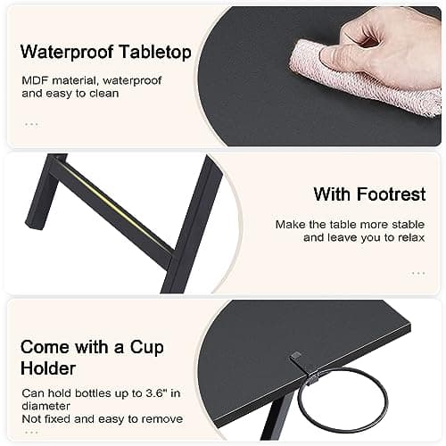 VECELO Folding TV Tray for Eating Set of 2, Portable Dinner/Snack Table with Cup Holder for Couch, Living Room and Small Space, Black 7