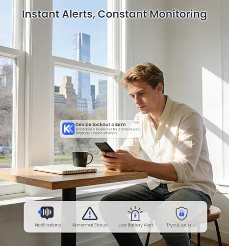 Veise VE012W Built-in WiFi Fingerprint Smart Lock, App Remote Control, Compatible with Alexa & Google Assistant, Keyless Entry for Front Door, Digital Keypad Deadbolt, Auto Lock, Matte Black 8