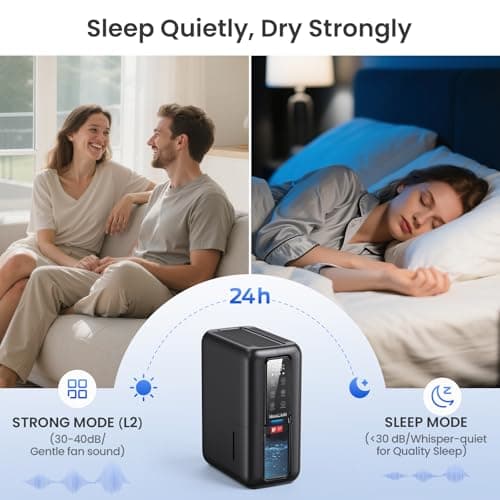 Dehumidifiers for Bathroom with Moisture Absorber Bag Reusable, 68 OZ Water Tank Portable Quiet Dehumidifier for Bedroom with Auto Shut Off, 7 Colors LED Light for Home, RV, Garage, apartment, Black 6