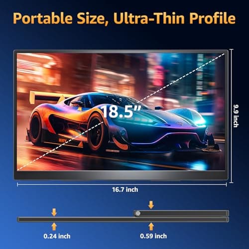 Upperizon Portable Monitor 18.5 inch FHD 125% sRGB 100Hz IPS HDR HDMI USB-C Travel Monitor for Laptop MacBook PC Surface PS5 Xbox, Large External Display with Kickstand & Speakers, VESA Compatible 8