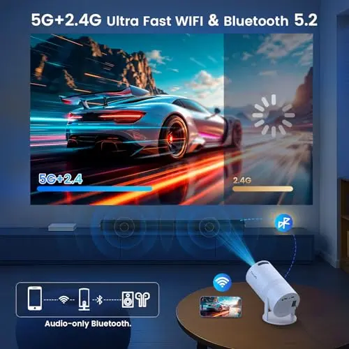 [Built-in Apps] Projector with WiFi and Bluetooth,Mini Portable Support Movie Projector 1080P HD,Auto Keystone Correction,180° Rotatable,Compatible with TV Stick, HDMI, USB, Smartphone, Laptop 5