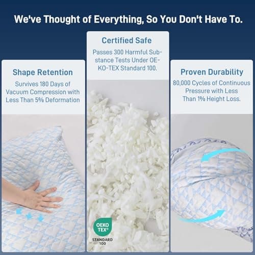 Cotelovo Shredded Memory Foam Soft Bamboo Viscose Pillows Adjustable Hypoallergenic Hotel Quality Bed Pillows for Side, Back and Stomach Sleeper, Oeko-TEX Certified King Size Set of 2 7