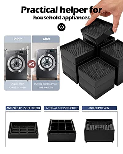 Furniture Risers, Tclouda Bed/Sofa/Desk/Table/Chair Leg/Fridge Lifts to 1.5, 3 and 4 in, Rectangle Adjustable Risers Blocks for Extenders, Heavy Duty Supports Up to 1300 Lbs, 1.5 in-Black-Square 7