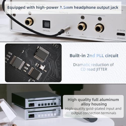 SMSL PL100 CD Player 3.5mm High-Power Headphone Output RCA Optical Coaxial Output Supports Transmission MQA Decoder CS43131 Decoding Chip Decoding Headphone Amplifier (PL100-Silver) 6