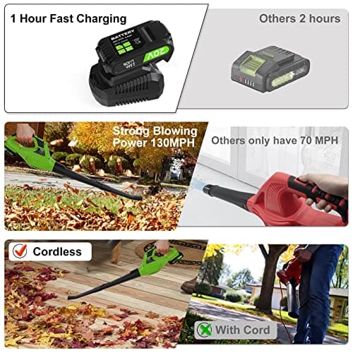 Leisch Life 21V Leaf Blower Cordless | Handheld Electric Lightweight Blower with 2.0Ah Rechargeable Battery & Fast Charger | Adjustable Speeds, Portable Design for Lawn, Patio, Yard, Sidewalk Cleaning 7