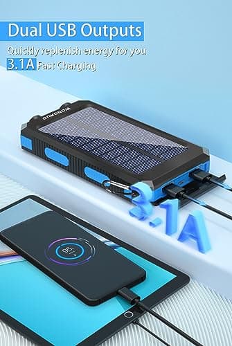 WONGKUO Solar Charger Power Bank - 36800mAh Solar Phone Charger, QC3.0 Fast Charger with LED Flashlight, IP65 Waterproof Portable Power Bank for Outdoor Activities (Blue) 5