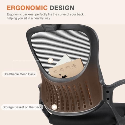 Sweetcrispy Office Computer Desk Chair, Ergonomic High-Back Mesh Rolling Work Chairs with Wheels and Adjustable Headrests, Comfortable Lumbar Support, Comfy Armrest for Home, Bedroom, Study,Black 5