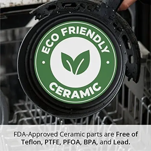 Aria Air Fryers 2Qt Retro Style Ceramic Build, Small Compact Size Airfryer, Easy Clean & Dishwasher Safe, Ceramic Nonstick Teflon Free Small Convection, Black/Stainless Trim & Basket Handle 5