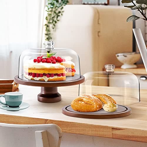 Jkwokback Cake Stand with Dome and Acrylic Lid, Cake Plate and Plastic Cake Cover with Detachable Base，Cake Display Server Tray for Birthday Kitchen Party Baking Gifts 6