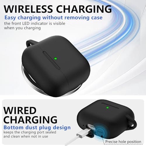 Ljusmicker for AirPods 4 Case 2024 with Cleaner Kit,Soft Silicone Protective Cover for Apple AirPods 4th Generation Cases for Women Men,AirPod 4 Case Accessories with Keychain-Black 5