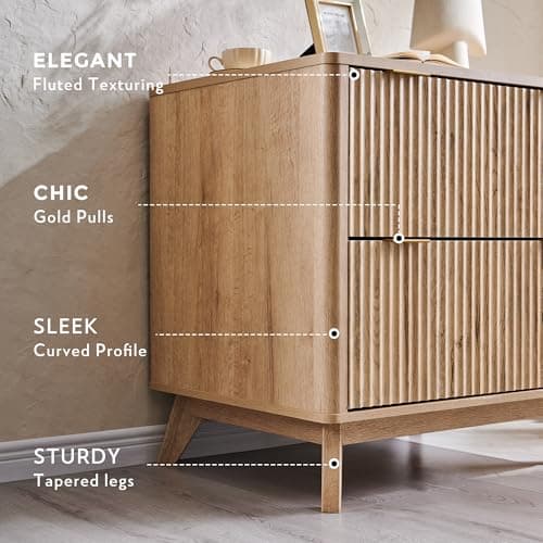 T4TREAM 2 Drawer File Cabinet, 31.8" Fluted Lateral File Cabinet w/Files Hanging Rod for Letter/Legal/A4, Large Tabletop for Printer, Office Wood Printer Cabinets, Natrual Oak 6