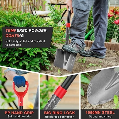 HANTOP Digging Shovel Round Garden Shovel Spade with Fiberglass Handle for Gardening, Landscaping, Digging,Construction, 43 inches 5