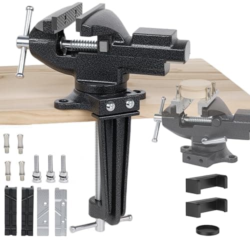 Table Vise, 3.3" Jaw Width, 2 in 1 Bench Vise Universal Rotate 360° Work Clamp-On Vise, Table Vice With Two Multifunctional Jaw and Quick Adjustment Button for Woodworking, DIY, Metal Working and More
