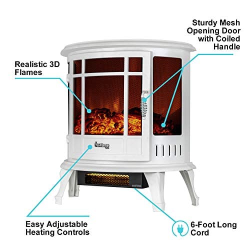 e-Flame USA Regal Freestanding Electric Fireplace Stove - 3-D Log and Fire Effect (White) 3