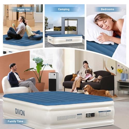 DIVON Air Mattress Full with Built in Pump,18’’Thicken Inflatable Mattress in 3 Mins,Foldable Blow Up Mattress,Portable Full Size Air Mattress for Camping,Travel&Floor,Air Bed for Adults,660lbs 8