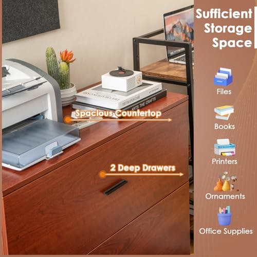 Giantex Office File Cabinet 2 Drawer - Lateral Filing Cabinet w/Anti-Toppling Device, Hanging Bars, Home Office Furniture for Hanging File Folders A4/Letter/Legal Size, File Storage Cabinet (Walnut) 5