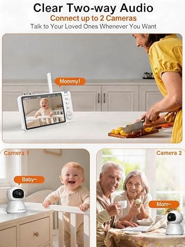 Anicebb 5" HD Video Baby Monitor with Camera and Audio, No WiFi Hack-Proof Security, Remote Pan-Tilt-Zoom, 100-Hour Battery Life in VOX Mode, 1000ft Range, Night Vision, Temperature & Cry Alerts 3