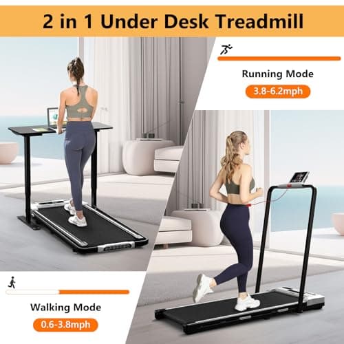 AIRHOT 2 in 1 Under Desk Treadmill, 2.5HP Folding Treadmills for Home, Compact Mini Walking Pad with Remote Control & LED Display, Free Installation - White 6