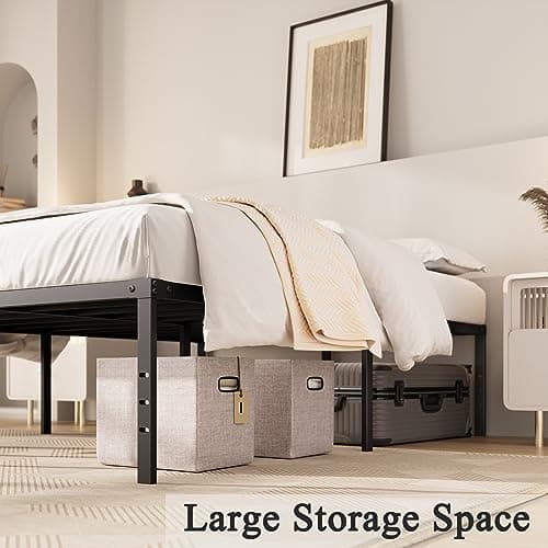 MISAGI Queen 18inch Metal Bed Frame No Box Spring Needed, Heavy Duty Metal Platform with Tool Free Setup, Black, Durable, Suitable for Bedroom, Queen 5