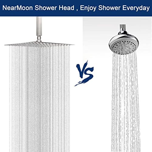 NearMoon Rain Shower Head With Shower Arm, Ceiling Mount Square Shower, Stainless Steel Ceiling Rainfall Showerhead- Waterfall Full Body Coverage (12 Inch, Brushed Nickel) 5