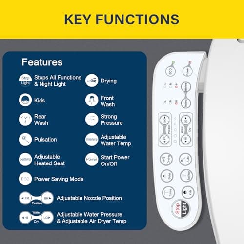 Aquonderful Elongated Smart Bidet Toilet Seat, Electric Smart Heated Seat with Slow Closes, Warm Water, Dryer, Vortex Wash, Rear and Front Wash, Night Light, White, 208 (Elongated) 5