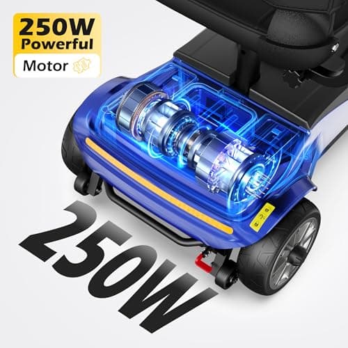 Foldable 4-Wheel Mobility Scooter for Adults – Portable Motorized Scooter with 330 lbs Capacity, Detachable Battery, Dual Baskets, Cup & Phone Holder, Blue 9