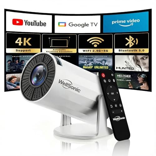 WellSonic Mini Projector with WiFi and Bluetooth, Portable Movie Projector Support 4K, Auto Keystone,210° Rotation, 130'' Screen Smart Projector Compatible with HDMI Phone TV Stick for Bedroom Outdoor