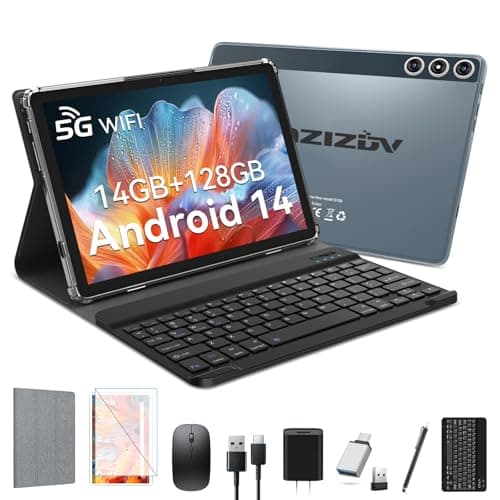2025 Latest Android 14 Tablet, 4G Cellular Tablets with Dual Sim Slot, 14GB RAM 128GB ROM (TF 1TB) 10 inch Tablet, 2 in 1 Tablets with Keyboard, Octa-Core, Incell Display, 5G WiFi+4G LTE, 8000mAh, GPS