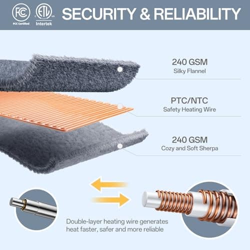 Heated Blanket Electric Full Size with 8 Heat Levels & 10 Time Settings, Heating Blanket with Flannel & Sherpa for Bed, Full Body, Couch, Home Office Use, Machine Washable, Warm Gift (Grey 72"x84") 5