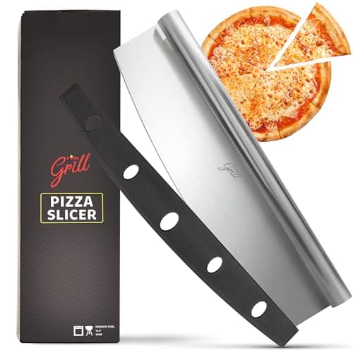 Pizza Cutter Rocker Blade By Hans Grill 14" Large Pizza Slicer Sharp | Stainless Steel Rocking Pizza Knife Cutter | Professional Nonstick Pizza Cutter Rocker Knife With Safety Cover | Dishwasher Safe 8