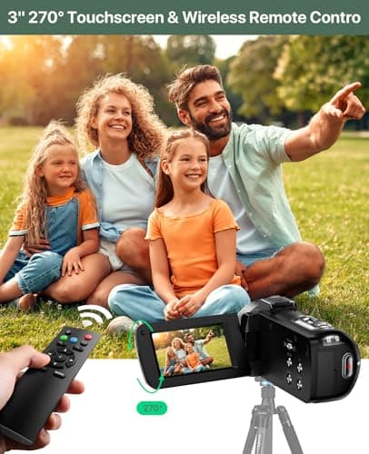 4K Video Camera Camcorder 64MP Vlogging Camera for YouTube 3.0" Touch Screen 18X Digital Zoom IR Night Vision with External Stereo Microphone,Remote,Lens Hood,Handheld Stabilizer,32G Card &2 Batteries 6