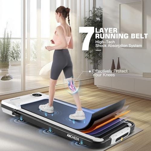 ANCHEER Treadmill with Handles, 3.0 HP Foldable Walking pad with 12% Incline, 320 lbs Capacity-Portable Under Desk Folding Treadmills for Home Small with Widened Belt/Remote Control (Vintage Pink) 5