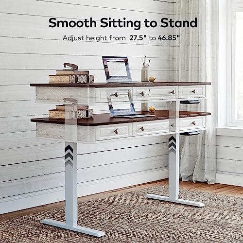 FEZIBO Electric Standing Desk with 3 Drawers, Sit Stand Up Desk Height Adjustable, Farmhouse Desk for Home Office/Study, 48 inch Sandalwood Washed White(2 Packages) 7
