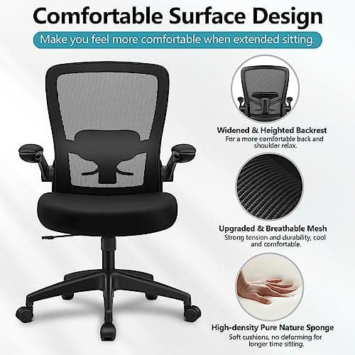 FelixKing Office Chair, Ergonomic Desk Chair Breathable Mesh Chairs Adjustable High Back Lumbar Support Flip-up Armrests, Executive Rolling Swivel Comfy Computer Chairs Home Office Black 8