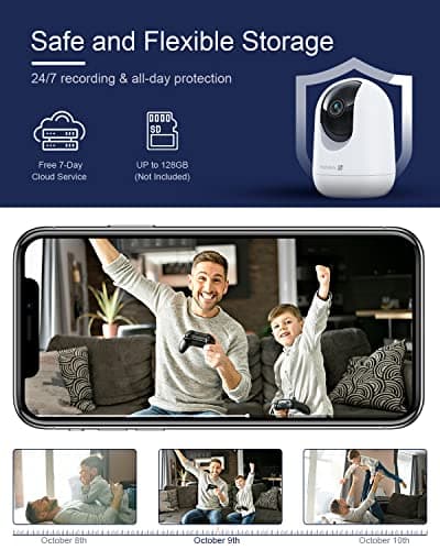 Indoor Security Camera 2K, Pet Camera with Phone App, WiFi Cameras for Home Security Camera for Dog/ Baby Monitor/Elder Pan Tilt, 5/2.4GHz, 24/7, 2-Way Talk, Human Detection, Motion Tracking, Cloud 8